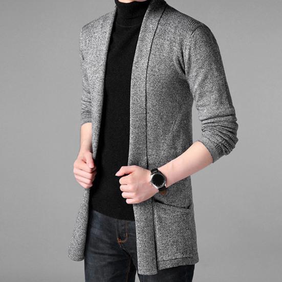 Men Cardigan Sweater Pure Color Anti-shrink Autumn Men Winter Knitting Sweater Coat for Work