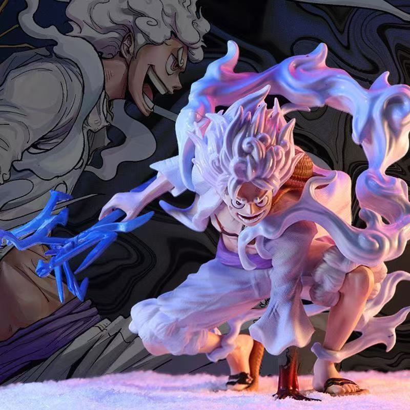 19cm One Piece Anime Figure Squatting Position Sun God Nika Luffy Statue Battle Figure Model Toy Decoration Collection Doll Gift