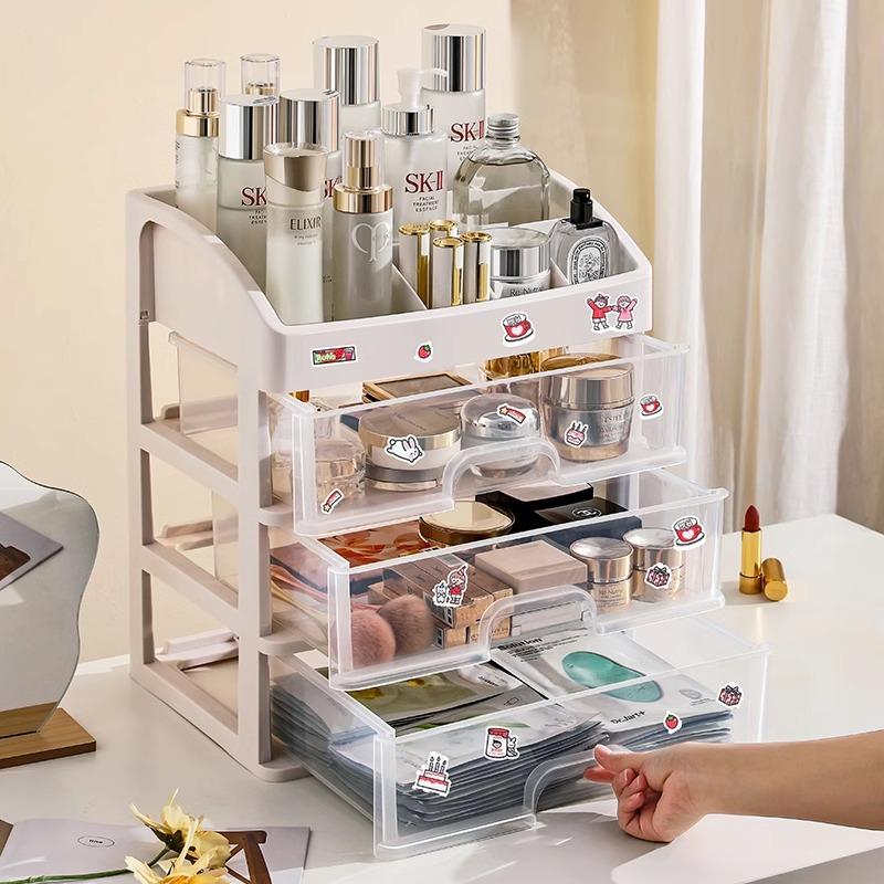 Transparent Makeup Box Pearl Treasure Box Plastic Makeup Storage Box Storage Drawer Storage Rack Four Layers Three Drawers