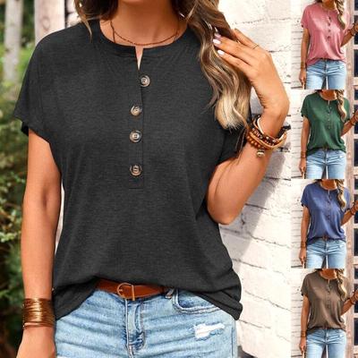 Mulheres fashiong roupas de verão topos para mulher casual manga curta camisetas cor sólida botão-para baixo camisas senhoras plus size blusas soltas