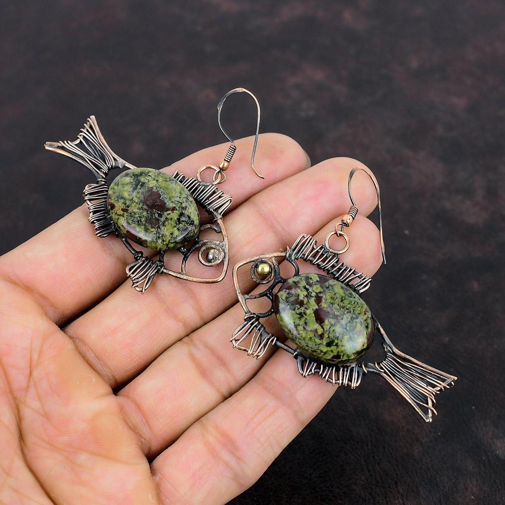 Drachenblutstein Ohrring Kupferdraht gewickelter Schmuck Fisch Ohrringe Handgemacht Echter Edelstein Schmuck Kupferdraht Wickelohrring Geschenke für Mutter