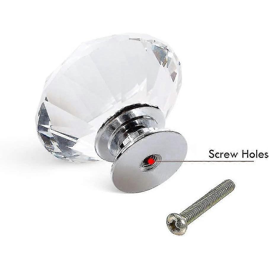 30mm Crystal Door Knobs With Screws. Set Of 6 Cabinet Knobs In Clear Crystal - PR