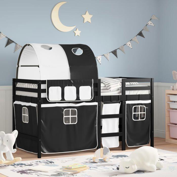 VidaXL Children's Mezzanine Bed with Tunnel, Mid Sleeper Bed with Storage, Bedroom Furniture, Modern, White/Black 3283841