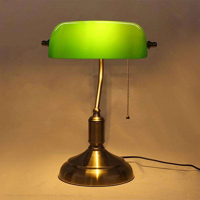 European Modern Antique Style Desk Lamp Hotel Bedside Desk Light Green Banker Book Reading Brass Lamp desk lights