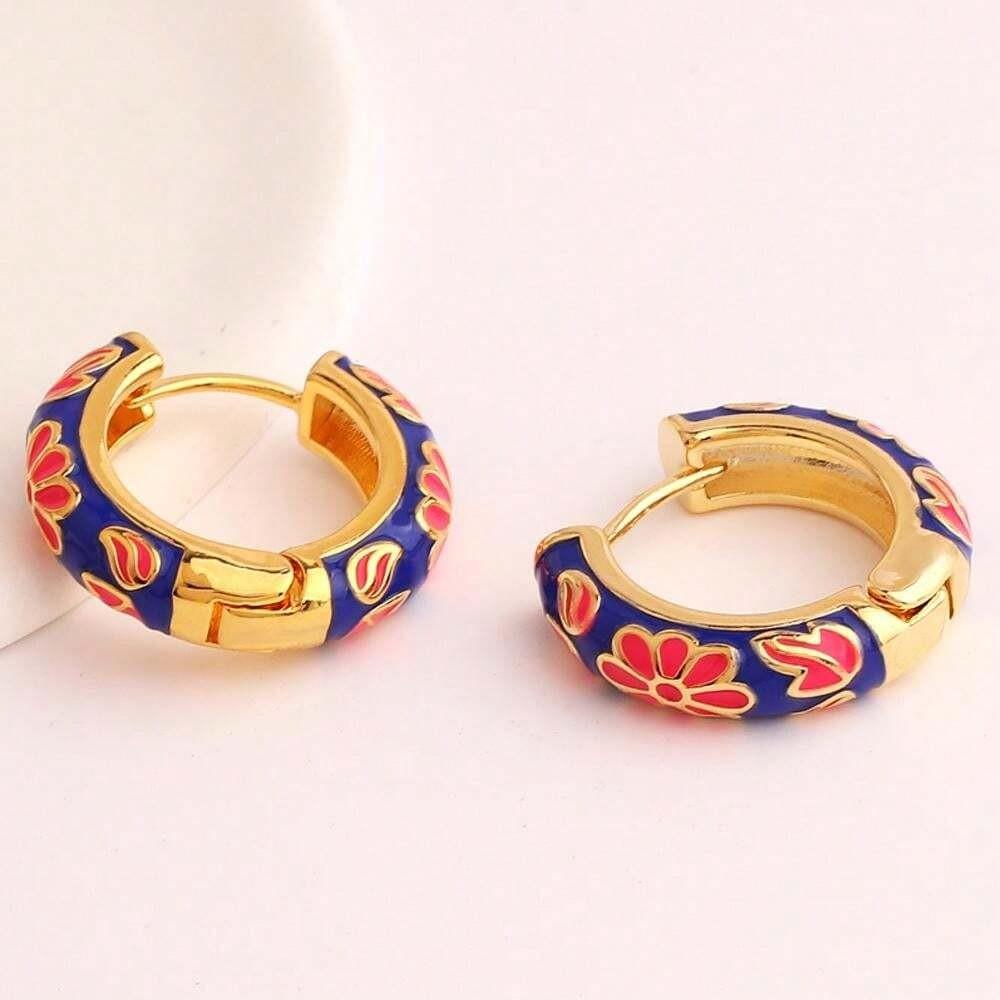 Bohemian Enamel Floral Hoop Earrings Intricate Hand Painted Flower Patterns Multiple Color Options Women's Party Daily Fashion
