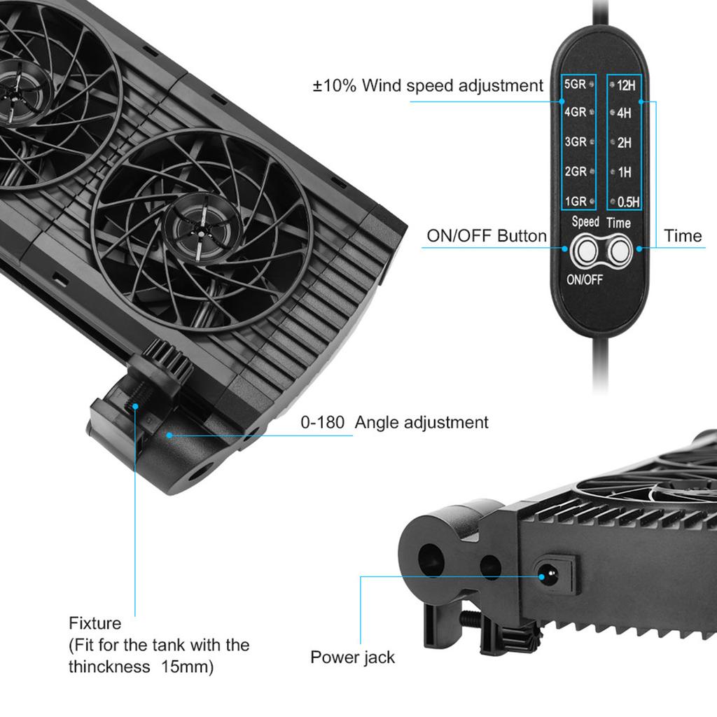 Ventilatore Raffreddatore per Acquari Ventola con Morsetto Facile per Uso Domestico e in Ufficio Acquari con 5 Velocità Regolabili Dispositivo di Raffreddamento a Basso Rumore