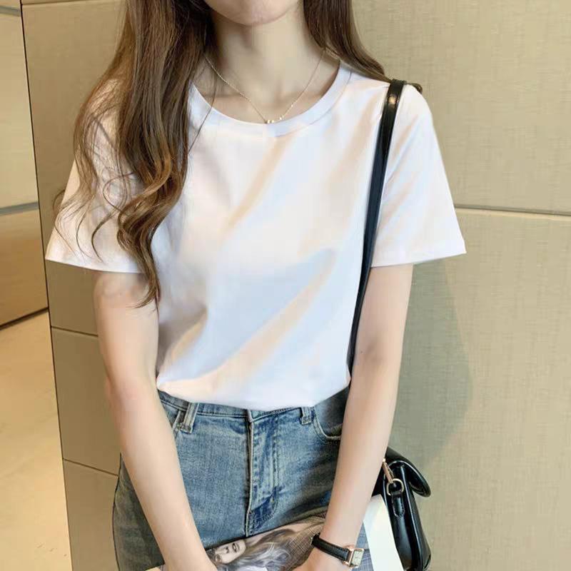 Women Cotton Round Neck Short Sleeve T-Shirt Summer Basic Fitted Tee Casual Inner Layering Top 2025