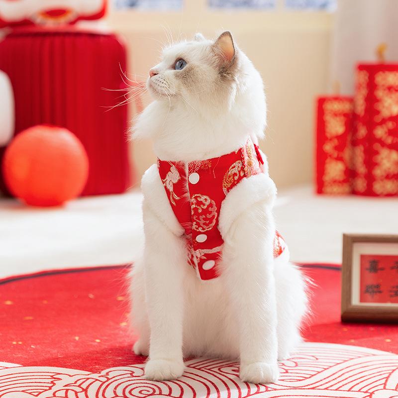 

Pet clothing brocade vest into cat kitten Chinese New Year velvet festive cat clothes XXL (recommended weight 15-10kg)