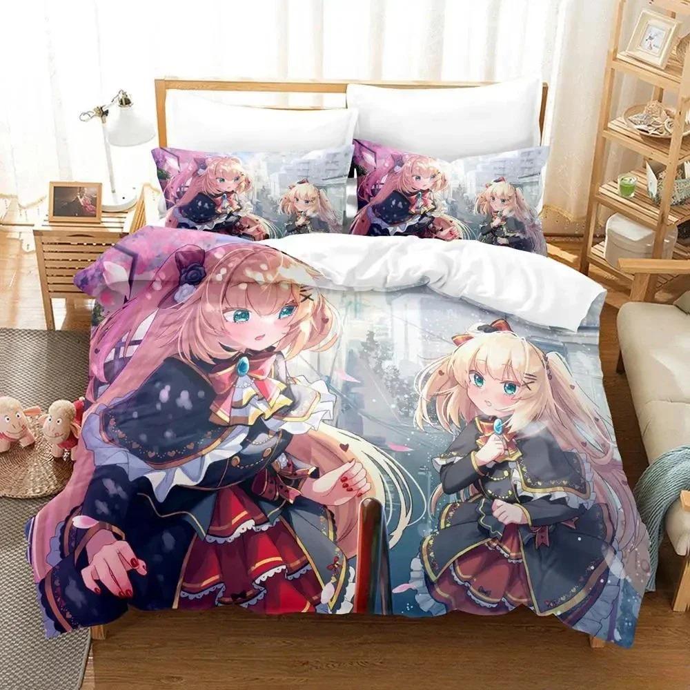 Kawaii Akai Haato Zestaw Pościeli Pojedynczy Bliźniak Pełny Queen King Size Zestaw na Łóżko Sypialnia dla Dorosłych Dzieci Zestawy Poszewek na Kołdrę z Nadrukiem 3D Łóżko Anime