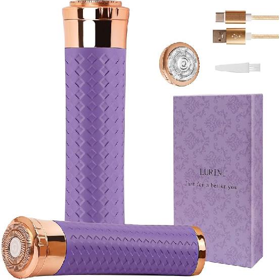 Facial Hair Removal for Women, Painless Rechargeable Hair Removal Device, Comes with 2 Replacement Heads, Portable Electric Shaver/Razor for Face,