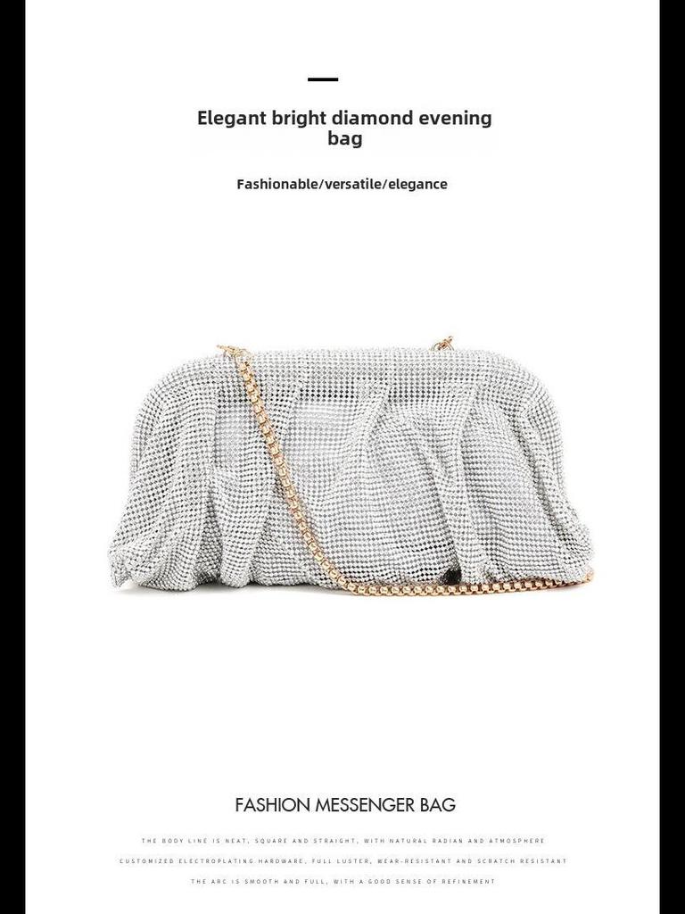 Borsa da sera da donna alla moda 2025: Spalla a catena, Design a nuvola con clip in acrilico con diamanti pieni