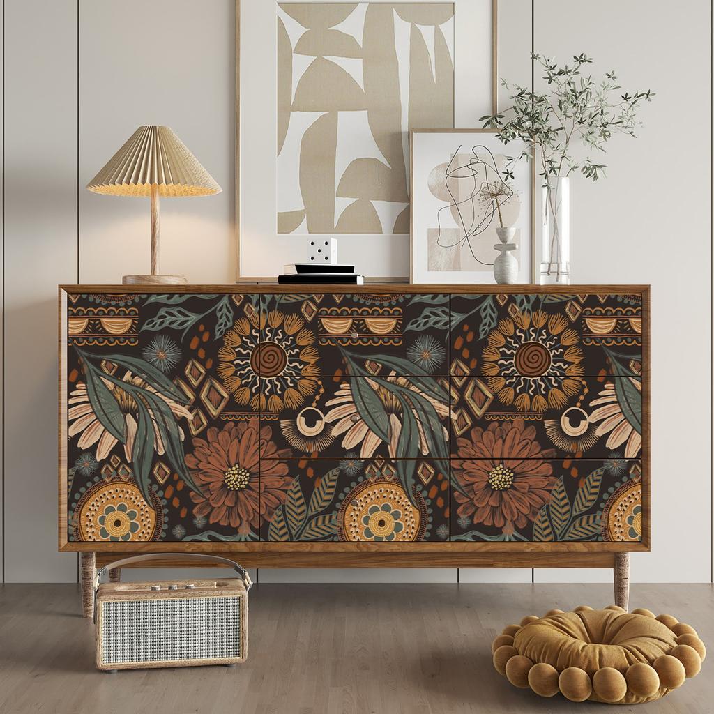 1pc Peel And Stick Boho Floral Wallpaper,For Bedroom Wall Decorative Mural,Self Adhesive Removable Contact Paper For Cabinets