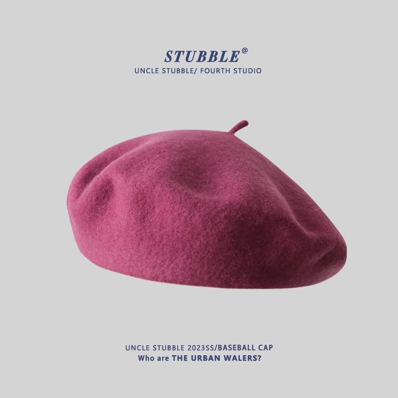 Autumn and Winter Wool Berets for Girls Artistic and Retro Versatile Painter Hats Solid Color Flower Bud Hats