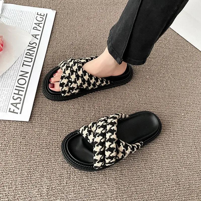 Shoes for Women 2024 Platform Outside Sandals Black Summer Thick Slides Rubber Woman Slippers Height Non Slip On Promotion 39 W