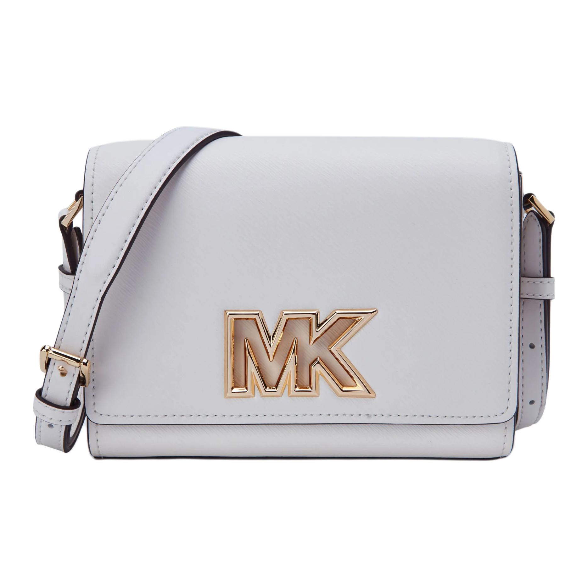 

Michael Kors MK Logo Metal Badge Commuter Flap Cowhide Leather Shoulder Crossbody Bag Small Women Bags White 35T2G8IM1L-085 Basic Set (Bag+Dust Bag)