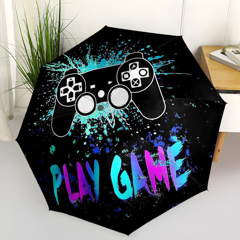 Colorful Game Controllers Folding Umbrella Auto-Open Design 8 Iron Ribs Plastic Handle Foldable Sunshade Perfect Christmas Gifts