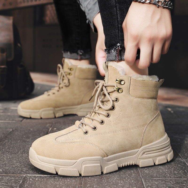 Snow Boots Men's Spring Velvet Thickened Thermal Cotton Boots Korean Version of British Style Middle Help Martin Boots Casual Versatile Trendy Shoes