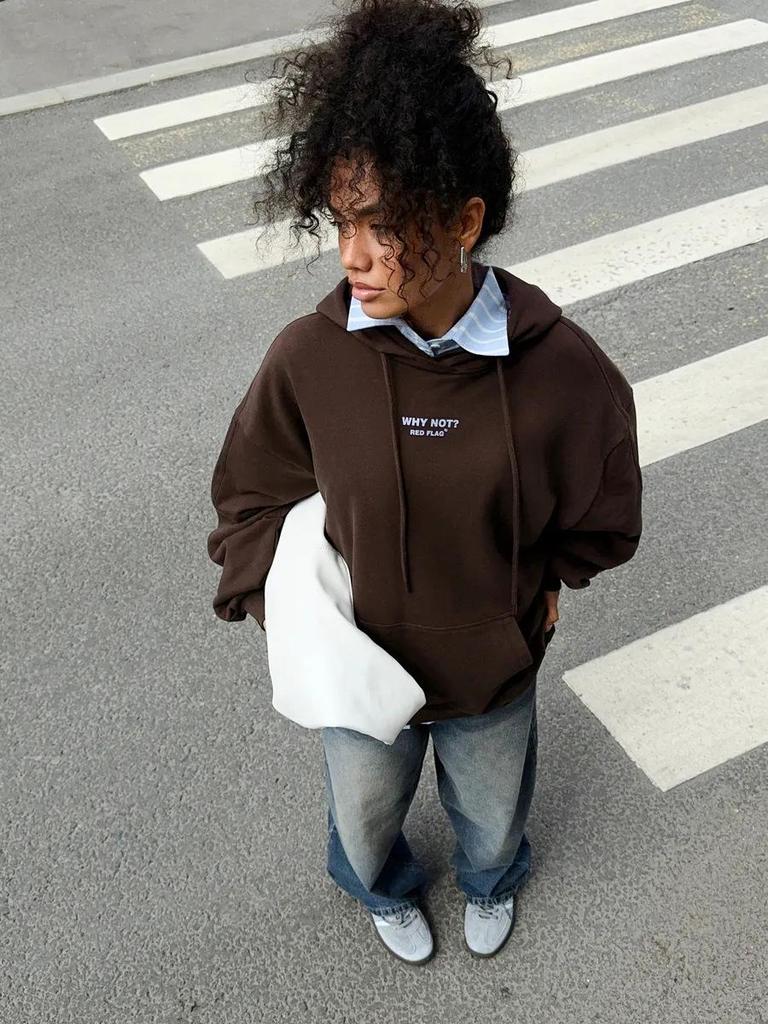 Retro Buchstaben Print Unisex Kapuzensweatshirt, Reine Baumwolle 420, Europäischer & Amerikanischer Stil, Vielseitige & Lockere Passform