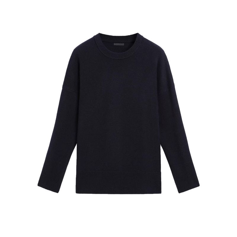 MD Fall and Winter New Women's Clothing Rib Neckline Soft Glutinous Wool Blended Round Neck Long Sleeves Knitwear 5775638