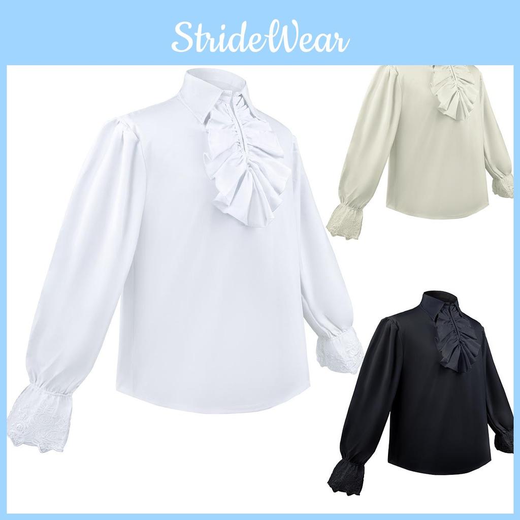 Medieval Halloween Vampire Renaissance Steampunk Long Sleeve Ruffle Collar Shirt For Cosplay Performance