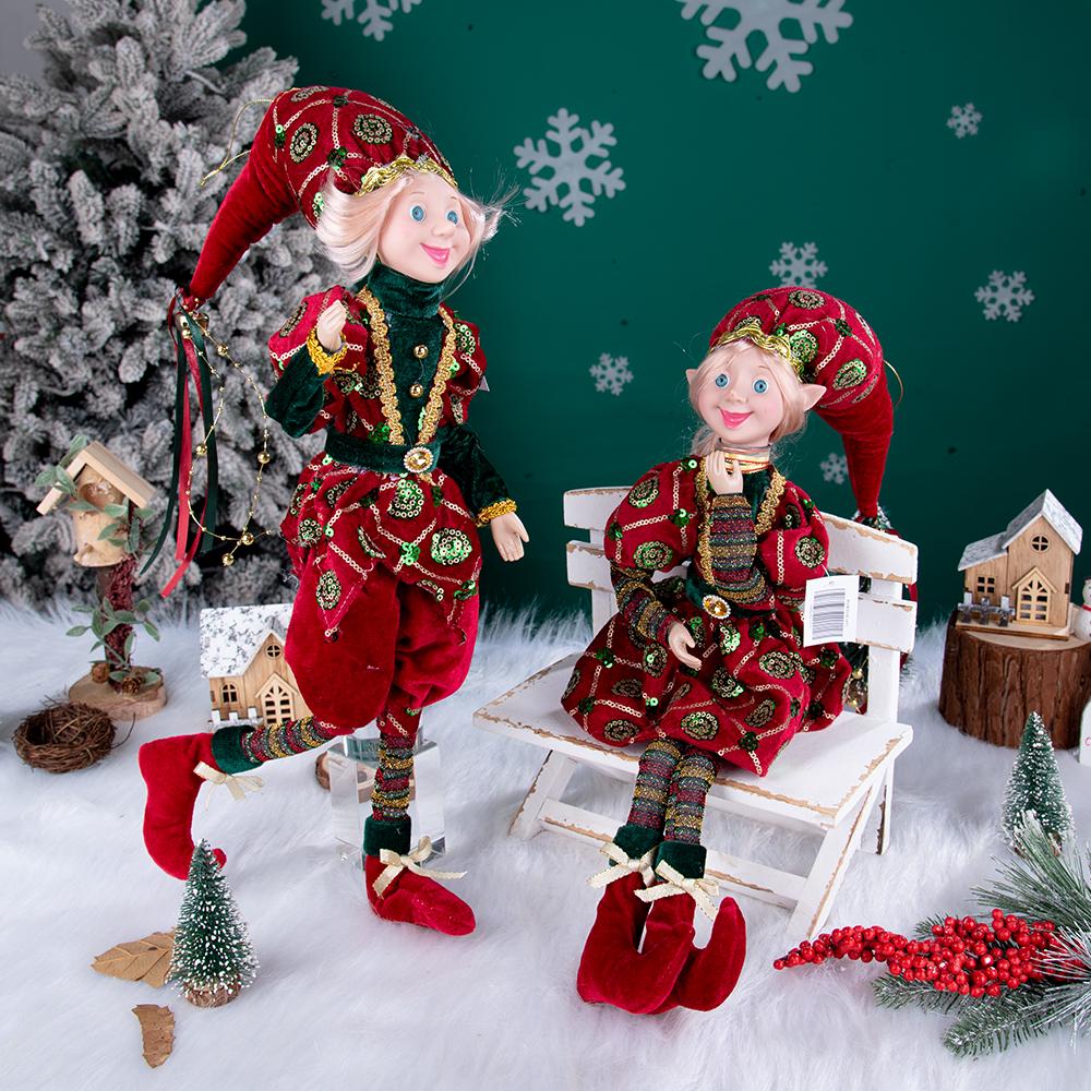 Ensemble de poupées lutins de Noël rétro Rouge-Vert-Or