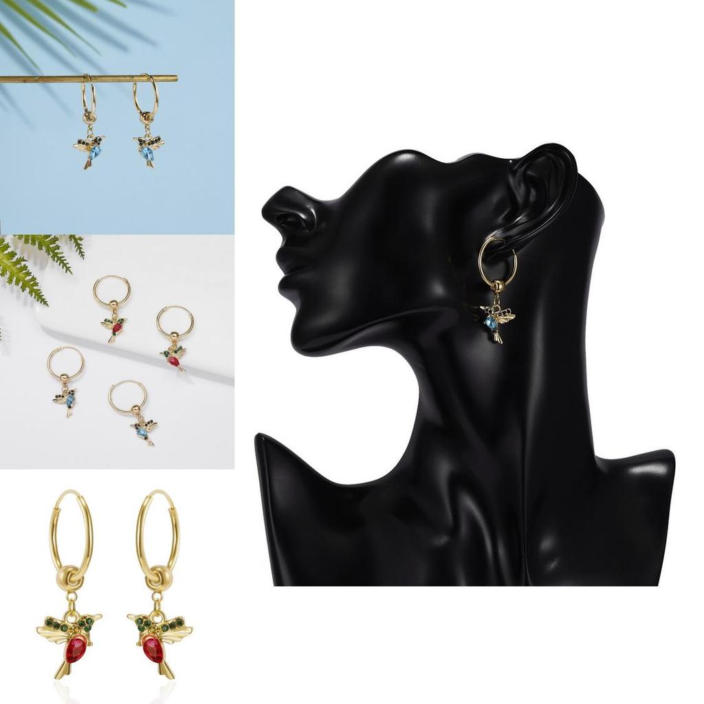 Hummingbird Animal Earrings Alloy Water Drilling Stylish Hoop For Women