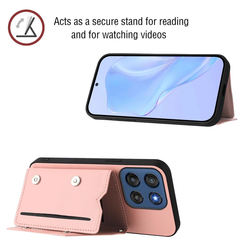 Pro Motorola Edge 60 Stylus 5G Pouzdro Držák na karty Stojánek Kryt telefonu s povrchem příjemným na dotek a zápěstním poutkem