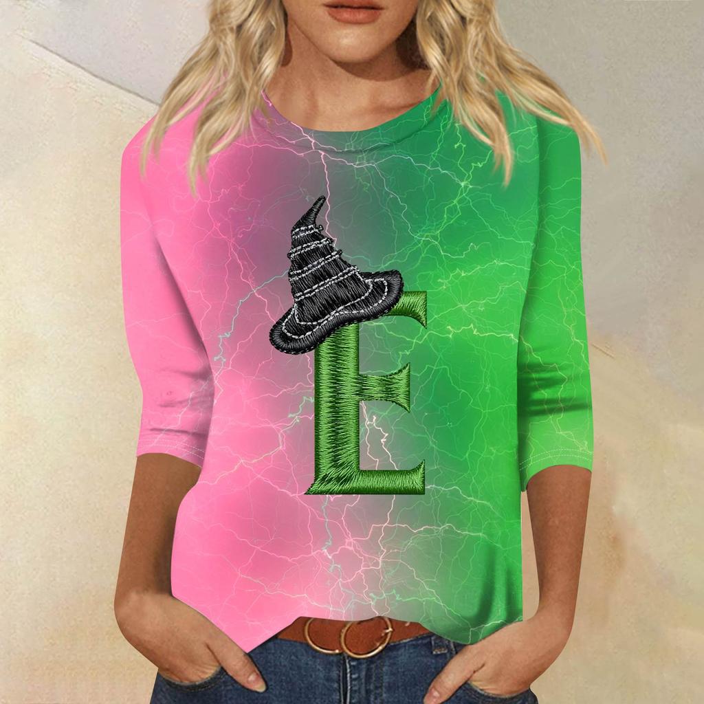 Women's Fashionable Casual Three-Quarter Sleeve Printed Round Neck Top