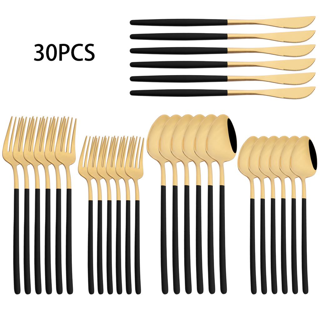 30-teiliges Weißgold Geschirrset Messer Dessertgabel Löffel Geschirr Edelstahl Besteck Spiegelbesteck Westliches Silberbesteck