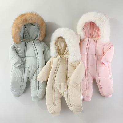 Winterkinderen verdikte bodysuit babykleding warme fleece jumpsuit met capuchon