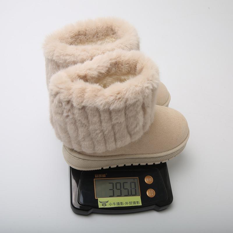 Children's Warm Snow Boots Plush Neckline Soft Non-slip Round Head Medium Tube One Pedal Autumn and Winter Velvet Cotton Shoes