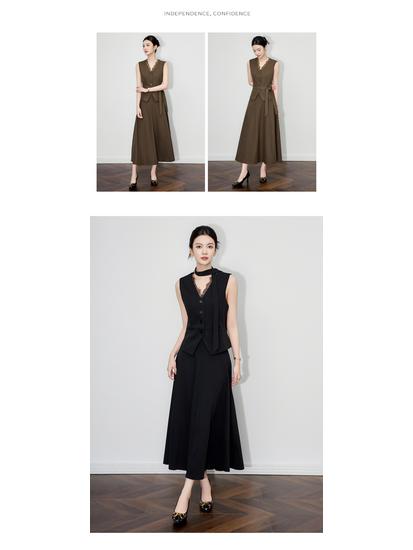 Elegant Lace V-Neck Vest & Midi Skirt Set - Women's New Autumn Style