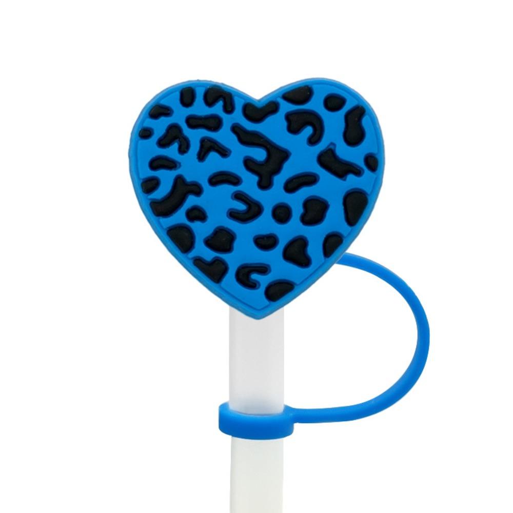 2Pcs Sweet Heart Leopard Print Silicone Straw Cap Dustproof Splashproof Rainbow Straw Cover Tips Straw Decoration For 7-8mm