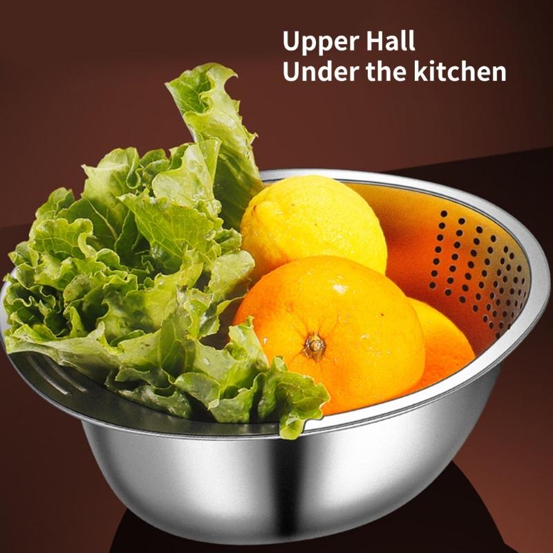 304Stainless Steel Kitchen Basin Serving Basket Washing Basket Kitchen Colander Washing Bowl for Rice and Vegetables