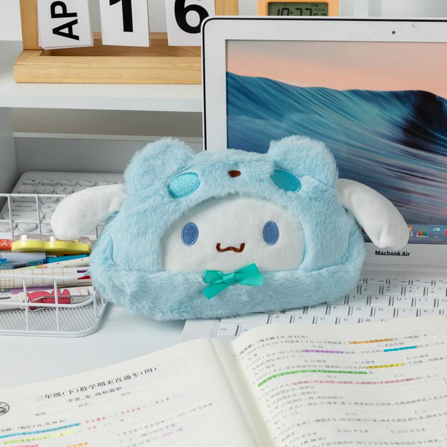 Sanrio Plush Cartoon Pen Bag For Girls With Soft Fabric Storage Organizer Blue Melody