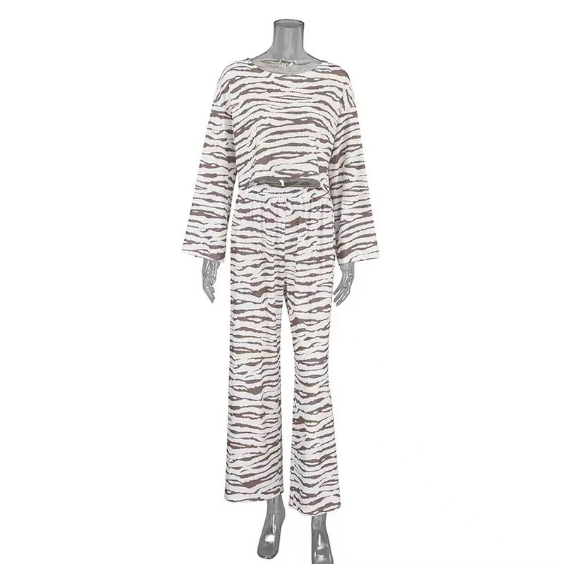 European and American Fashion Print Long Sleeve Top Trousers Set Homewear Printed Top and Pants Set