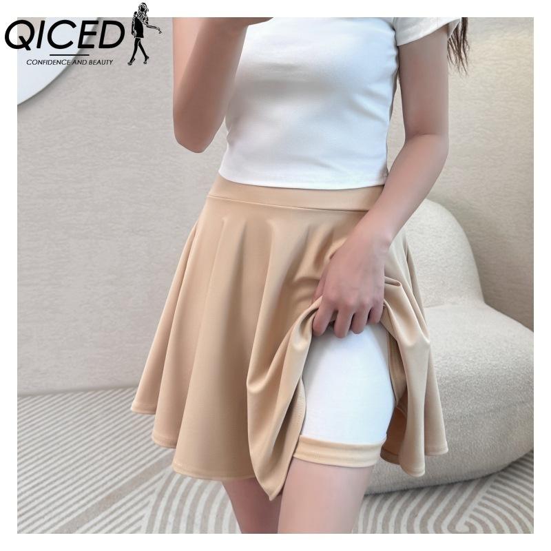 QICED 16 Farben Damenmode Lässig Einfarbig Druck Sommer Frühling Rock