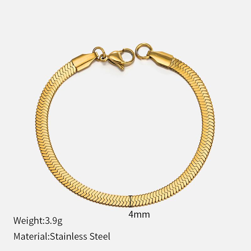 Stainless Steel Jewelry Bracelet Waterproof Jewelry 3-5mm Simple Flat Herringbone Women Plated Gold Snake Chain Bracelet