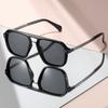 Retro-style simple double-beam flat-top flat mirror metal temple, versatile decorative sunglasses for daily wear