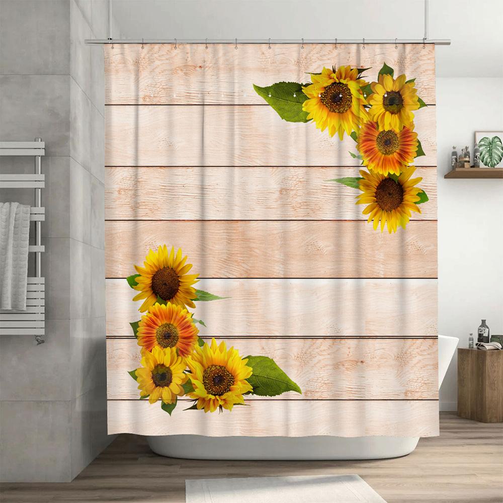 Modern Farmhouse Style Sunflower Bath Shower Curtain Waterproof Polyester Fabric Decorative Printing For Bathroom Accessories Se