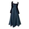 Spring & Autumn Color Block Denim Strappy Slim-Fit Long Dress
