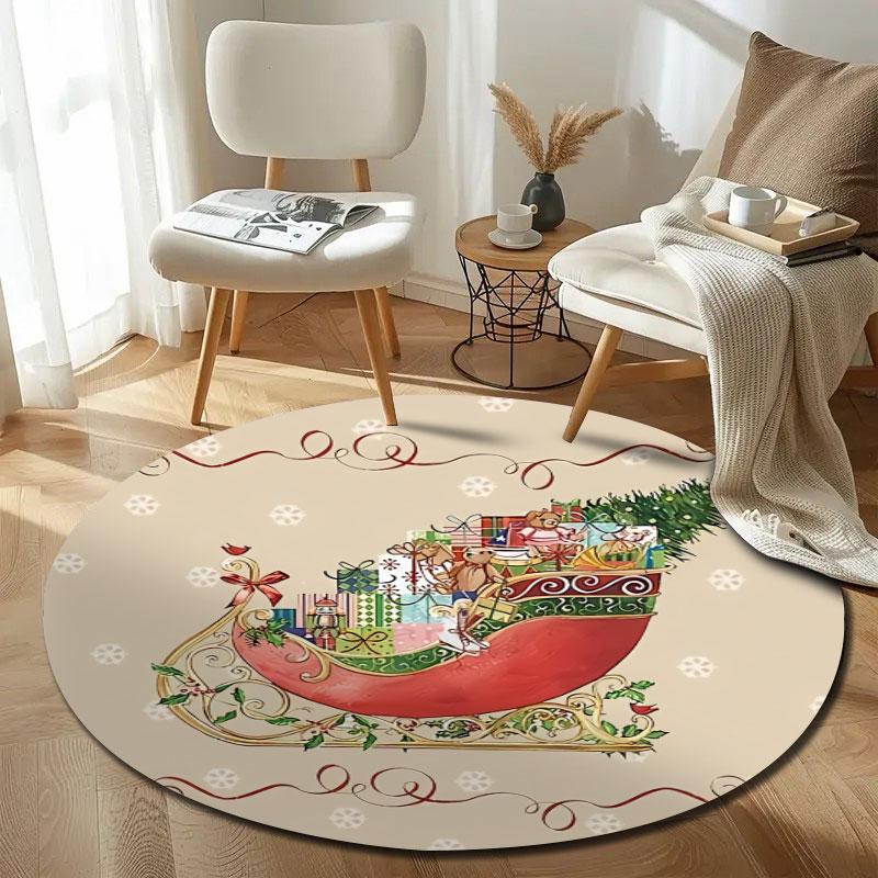 Cozy Round Botanical Multicolor Rug Mat, Non-Slip Floor Mat for Kids Room