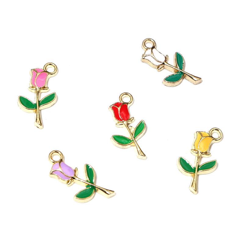 20pcs 18x9mm Enamel Rose Flower Charms Pendant Small DIY Jewelry Making Accessories Findings for Necklace Bracelet Earrings