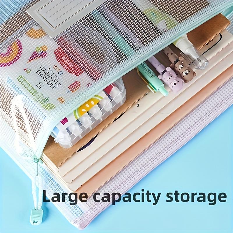 10pcs A4 Size Mesh Zipper Bags, Office Supplies, Paper Storage, Travel & Art Organizer, School and Office Folder