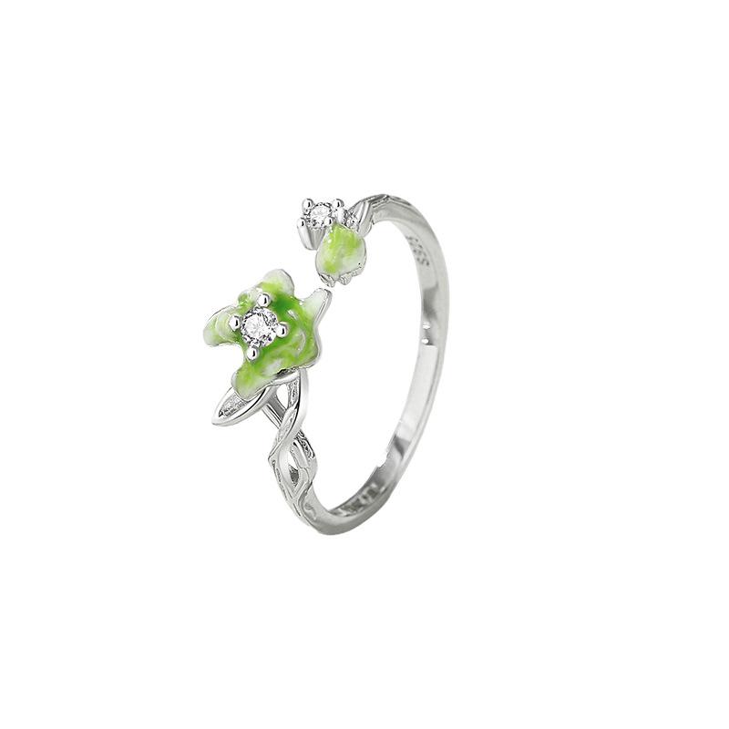 Светящиеся кольца для пары Tichia Jasmine Flower из стерлингового серебра S925 - Нишевый дизайн в лесном стиле Adjustable