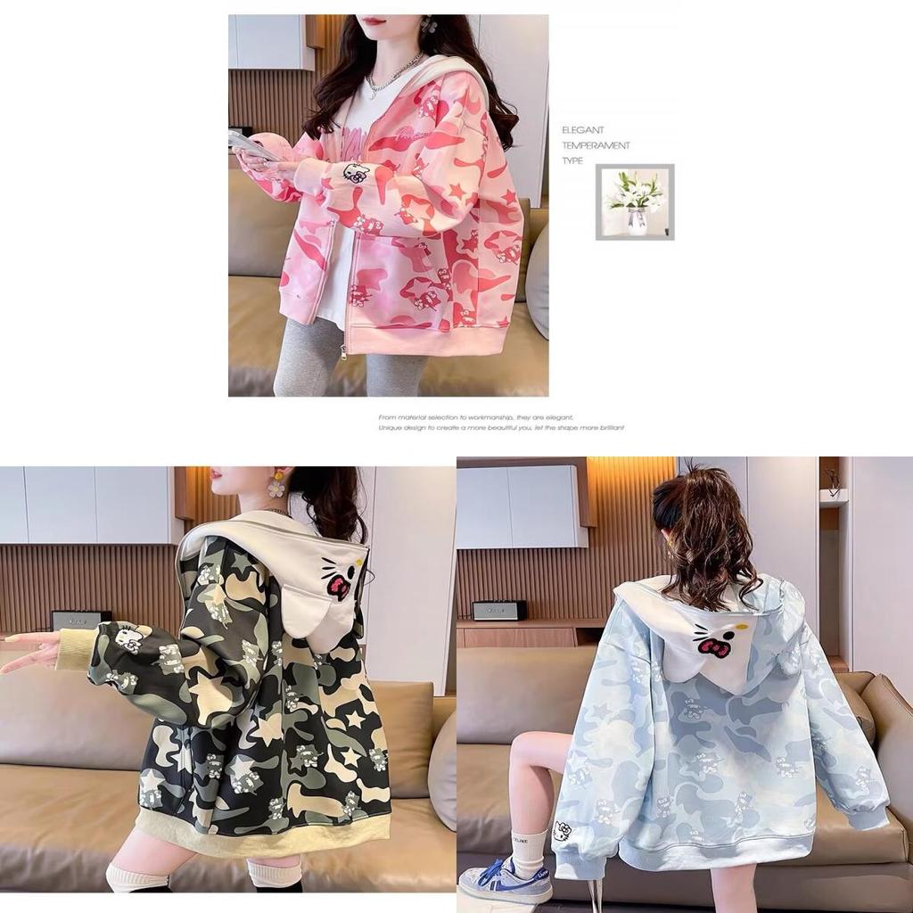 Felpa con Cappuccio e Zip Cartone Animato Hello Kitty per Donna e Uomo Abbigliamento Casual
