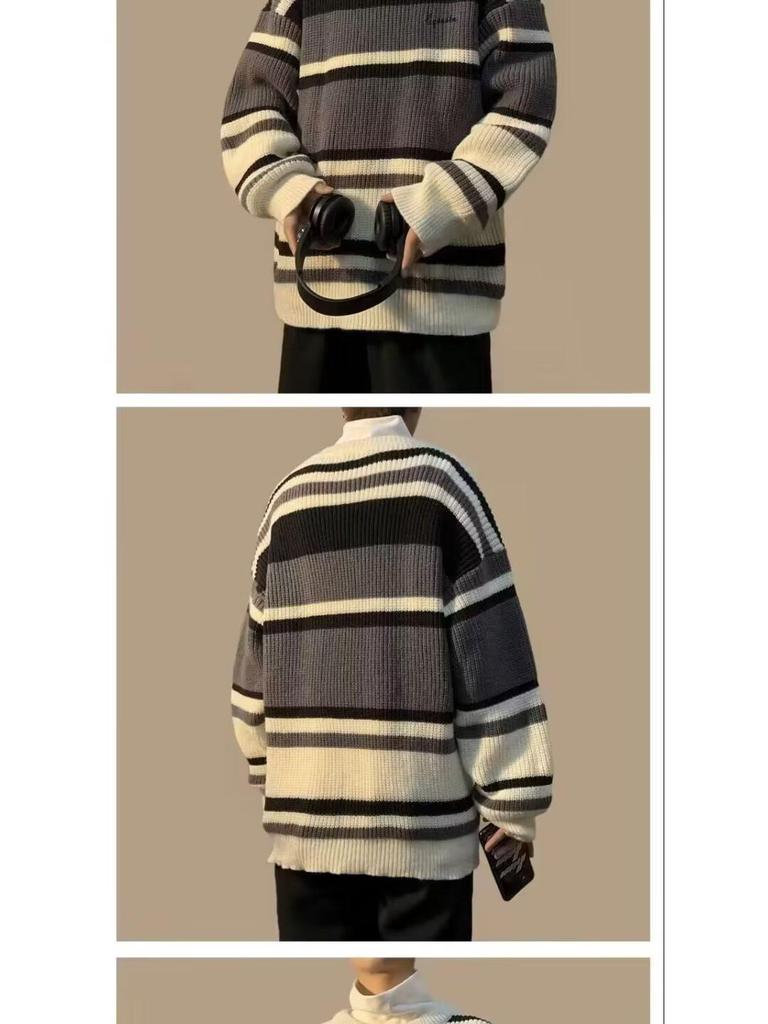 Men's Retro Striped Knit Sweater - Autumn/Winter Collection