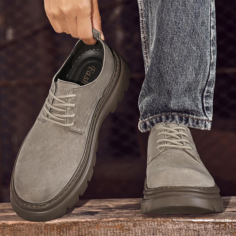 Sapatos Masculinos de Cadarço em Couro Respirável: Botas Casuais, Modernas, Que Aumentam a Altura, Resistentes ao Desgaste, com Solado Macio