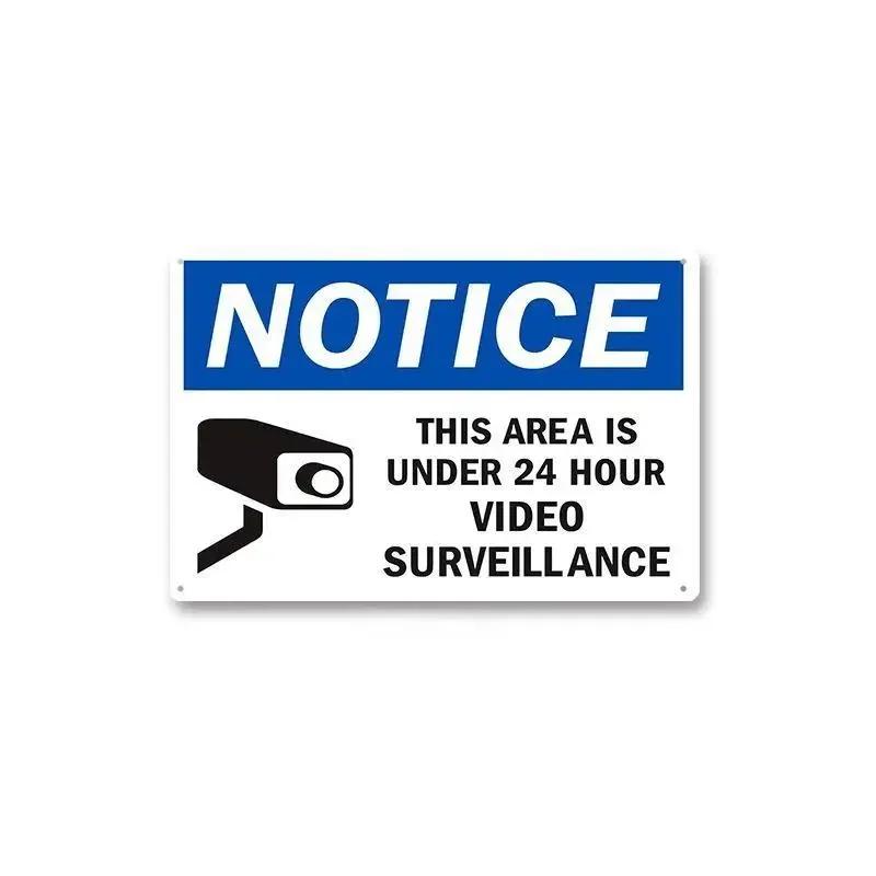 Tin Sign No Trespassing Warning Sign 24 Hour Video Surveillance Metal Board Poster Bar Home Decor Plate Warn Signs Wall Plaques