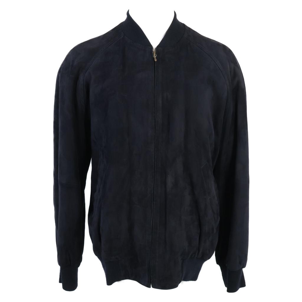 HERMES [Excellent Condition] Suede Zip-Up Bomber Jacket 48 NavyUsed